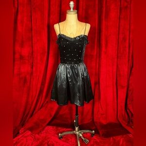Vintage 80’s Black Satin Dress & Velvet Dress with Rhinestone Accents